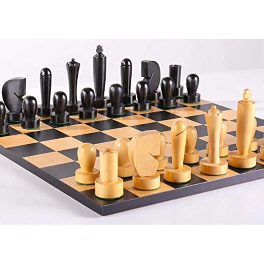 Unique Minimalist Berliner 19th Century Series Chess Pieces Set Only - Ebony & Natural Boxwood - 2 Extra Queens - King 3.8