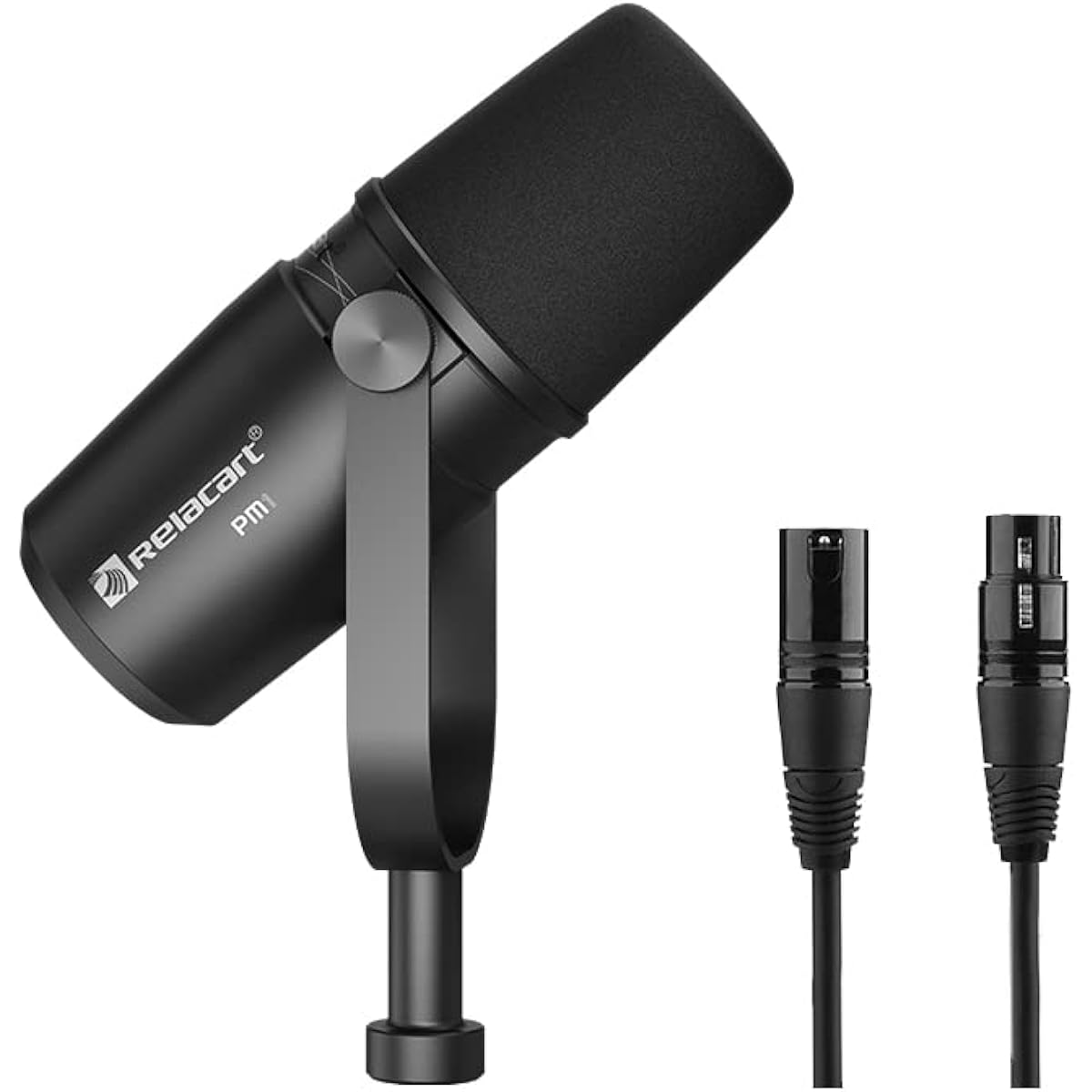 RELACART PM1 Cardioid Dynamic Microphone for Singing, Live Streaming, Vocal Recording, XLR Podcast Mic, Voice Isolation Technology, All-Metal Construction (Black)