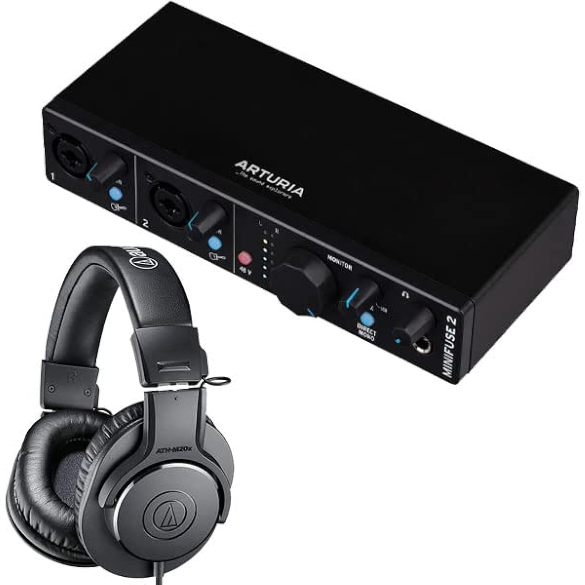 Arturia Audio Interface MiniFuse2 Black (2in2out) + Headphones ATH-M20X Set