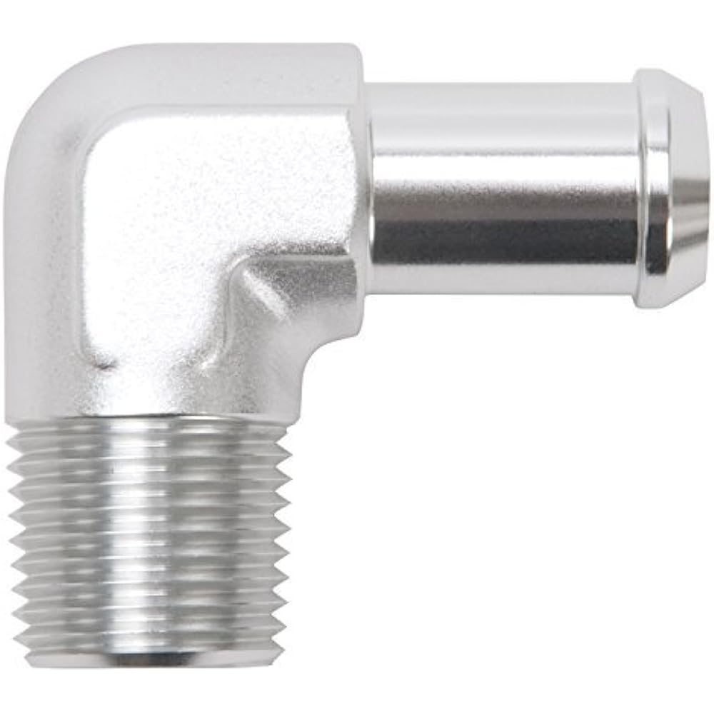 Edelbrock 8179 Heater Hose Fitting 90 Degree 1/2" NPT and 5/8" Barb Clear Anodized Heater Hose Fitting