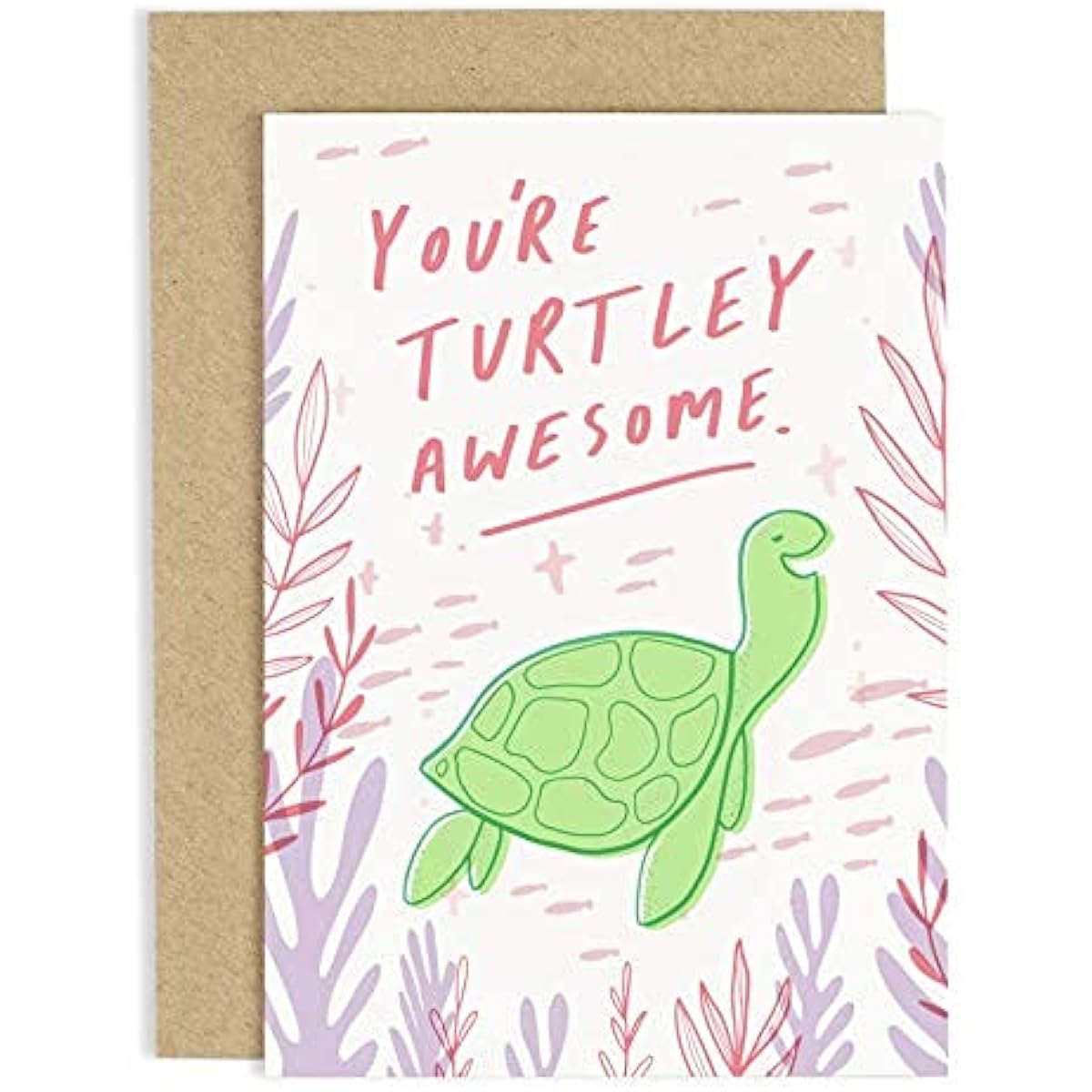 Old English Co. Turtley Awesome Birthday Card - Fun Pun Cute Animals Greeting Card for Her or Him | Humor Love Friendship Anniversary Romance Just Because | Blank Inside with Envelope
