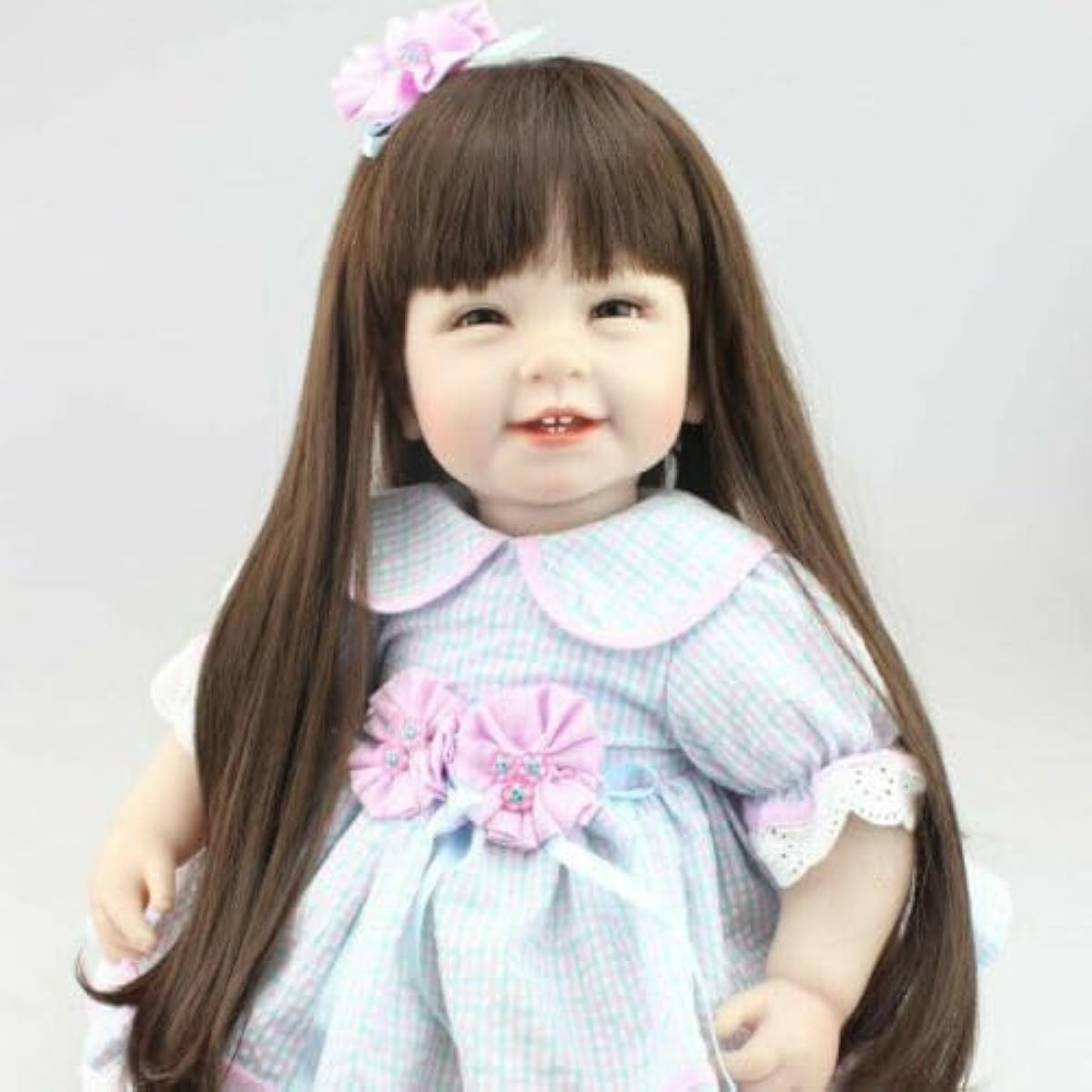 Meeler Reborn Doll 55cm Realistic Baby Doll Toy Super Cute Long Hair Girl Who Loves to Smile and Squint Newborn Reborn Vinyl and Cloth Body Handmade Realistic Looking Toddler Doll Birthday Christmas New Year Gift Toy