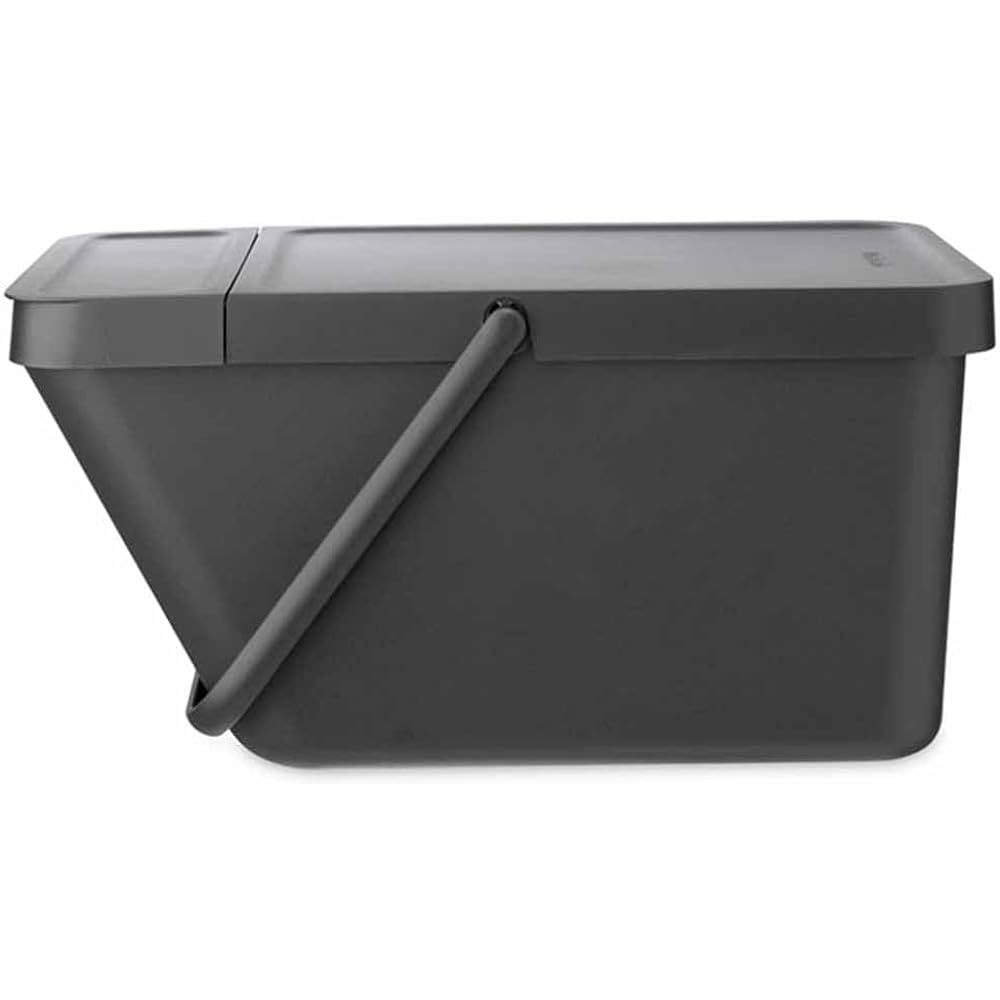 Brabantia Trash Can with Lid Manual 20L Width 28 x Depth 45 x Height 22.5cm Made in Belgium Sort & Go Stackable Recycling Bin Dark Gray 277726