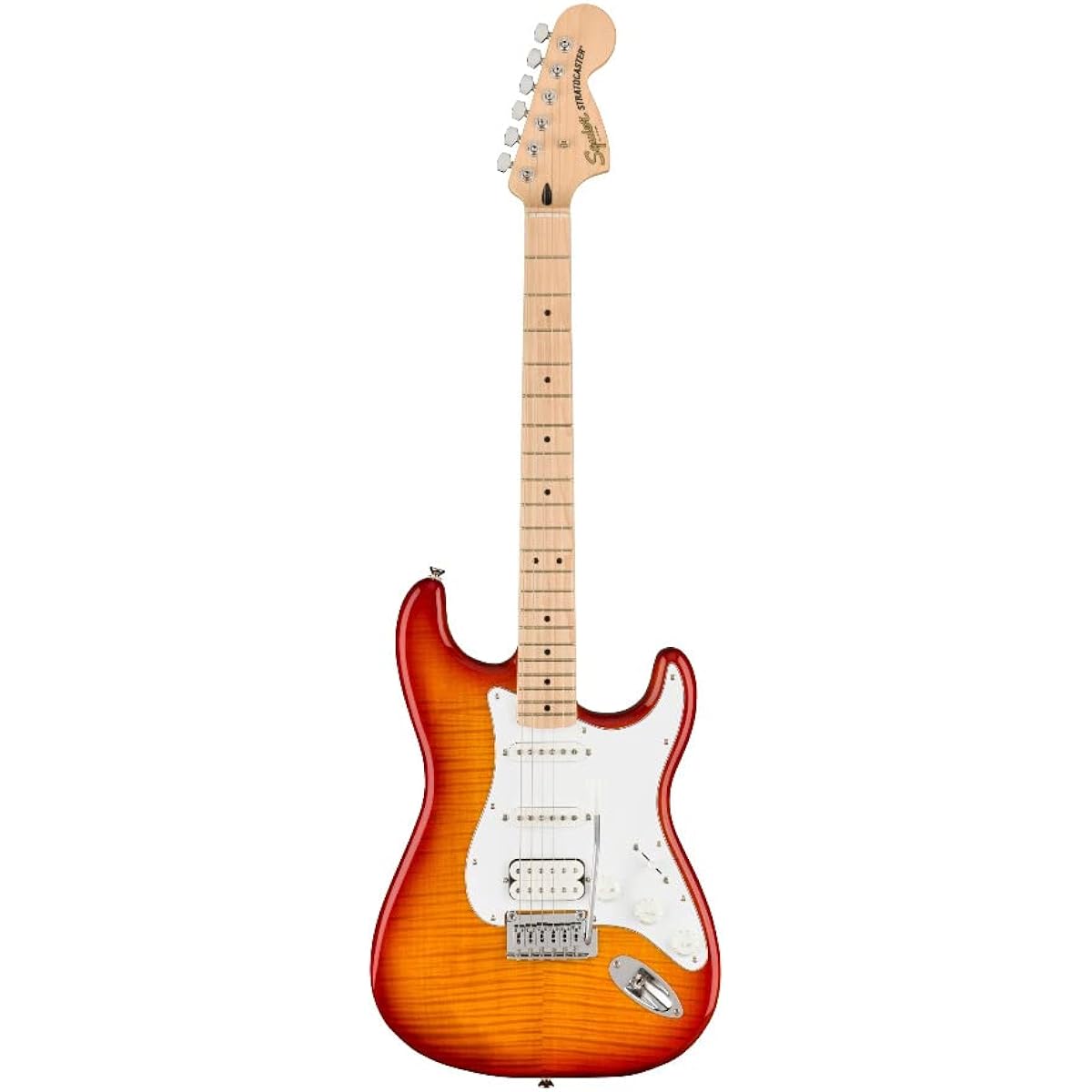Squier by Fender Electric Guitar Affinity Series™ Stratocaster® FMT HSS, Maple Fingerboard, White Pickguard, Sienna Sunburst with Soft Case