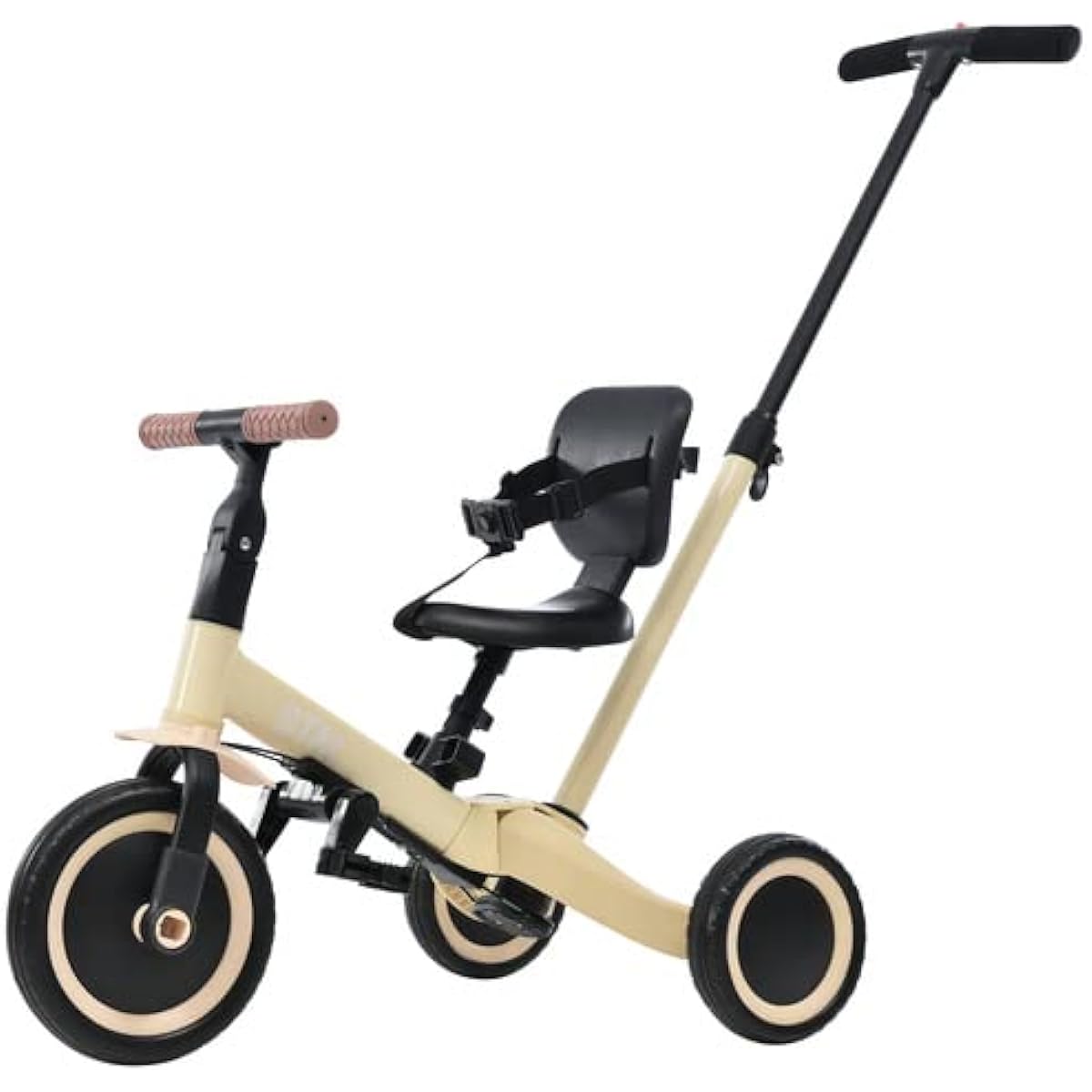Children's Tricycle 5-in-1 Tricycle Vehicle BTM with Push Bar Running Bike Bicycle Toy Ride-on Toy (Beige)
