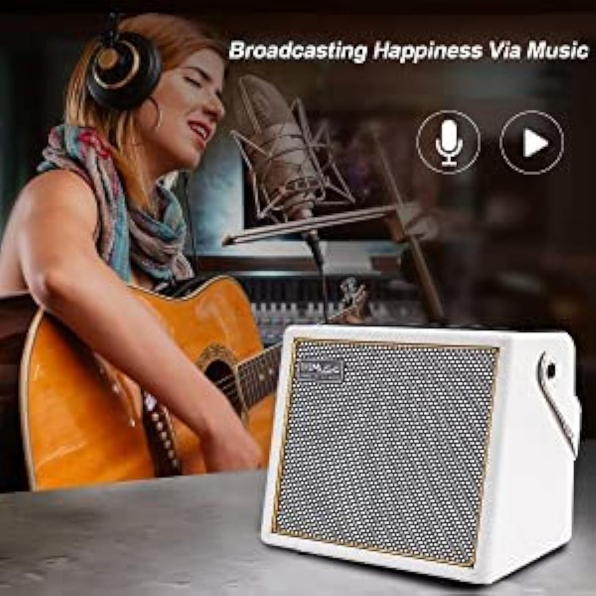 Coolmusic BP MINI Acoustic Guitar Amplifier, 30 Watts BT Speaker Rechargeable Portable Amplifier with Mic Input Supports Volume Bass Treble Control Reverb Chorus Effect (White)
