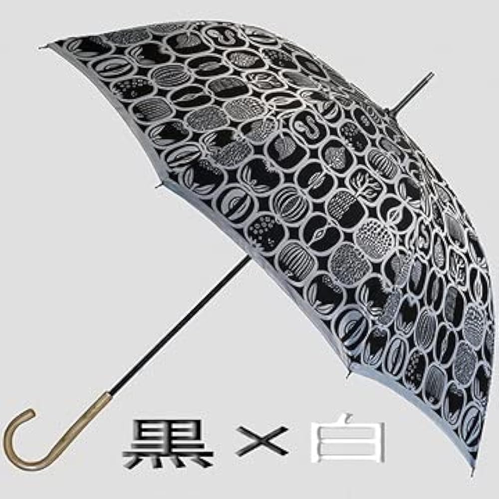 Makita Shoten + Stig Lindberg FRUKTLADA Black x White (Black x White) Women's Long Umbrella UV UV Protection Parasol for Both Sunny and Rainy Weather Blackout Scandinavian Design High Quality Koshu Ori Made in Japan