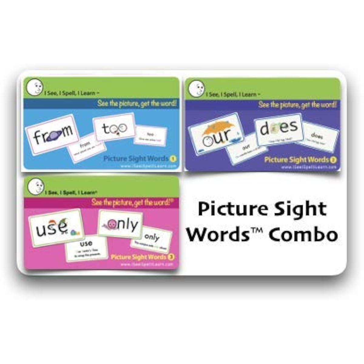 I See, I Spell, I Learn - Picture Sight Words Flashcards Sets 1, 2 & 3 Combo Pack