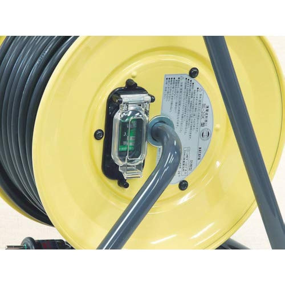 HATAYA Cord Reel, Outdoor (Rainproof), 100V Type, Cord 30m, Thickness 2.0㎟, Earth Leakage Breaker, Grounded, Built-in Temperature Sensor, Fukutobi Plug Specification, 3 2P/2P Grounded Rainproof Outlets, Outlet Rainproof Cap Comes with built-in pilot lamp