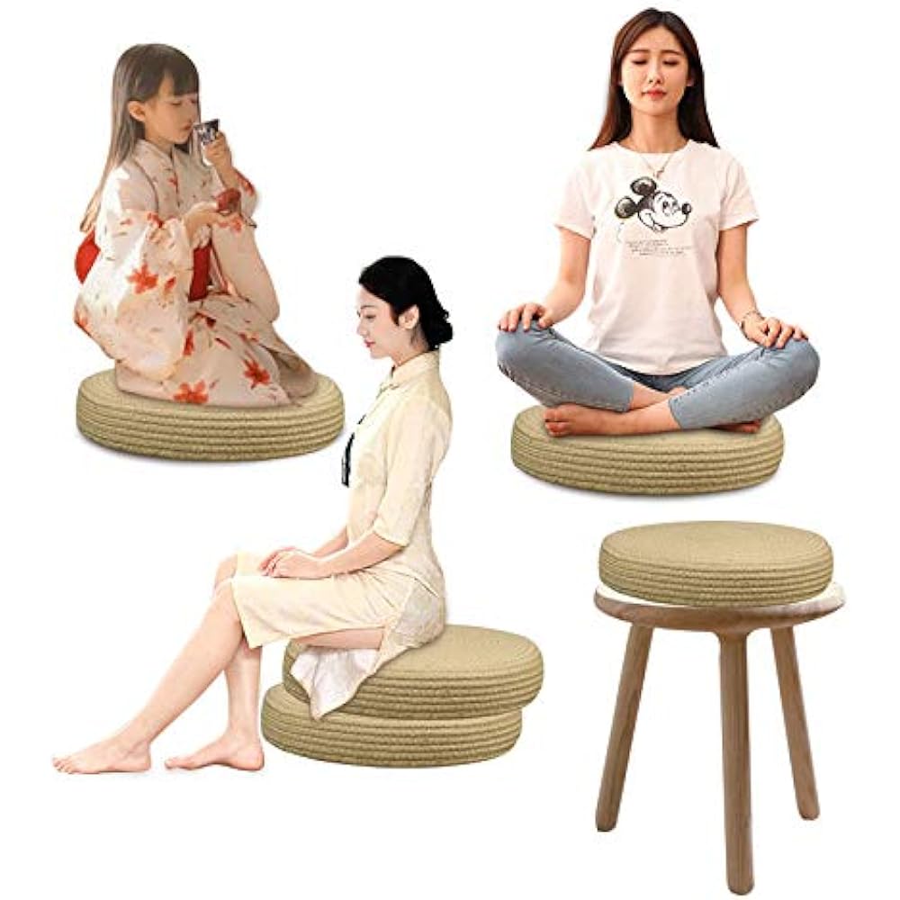 Eco-friendly jute thick cushion material tatami cushion natural grass mat round tatami bay window cushion mat pad (set of 2)