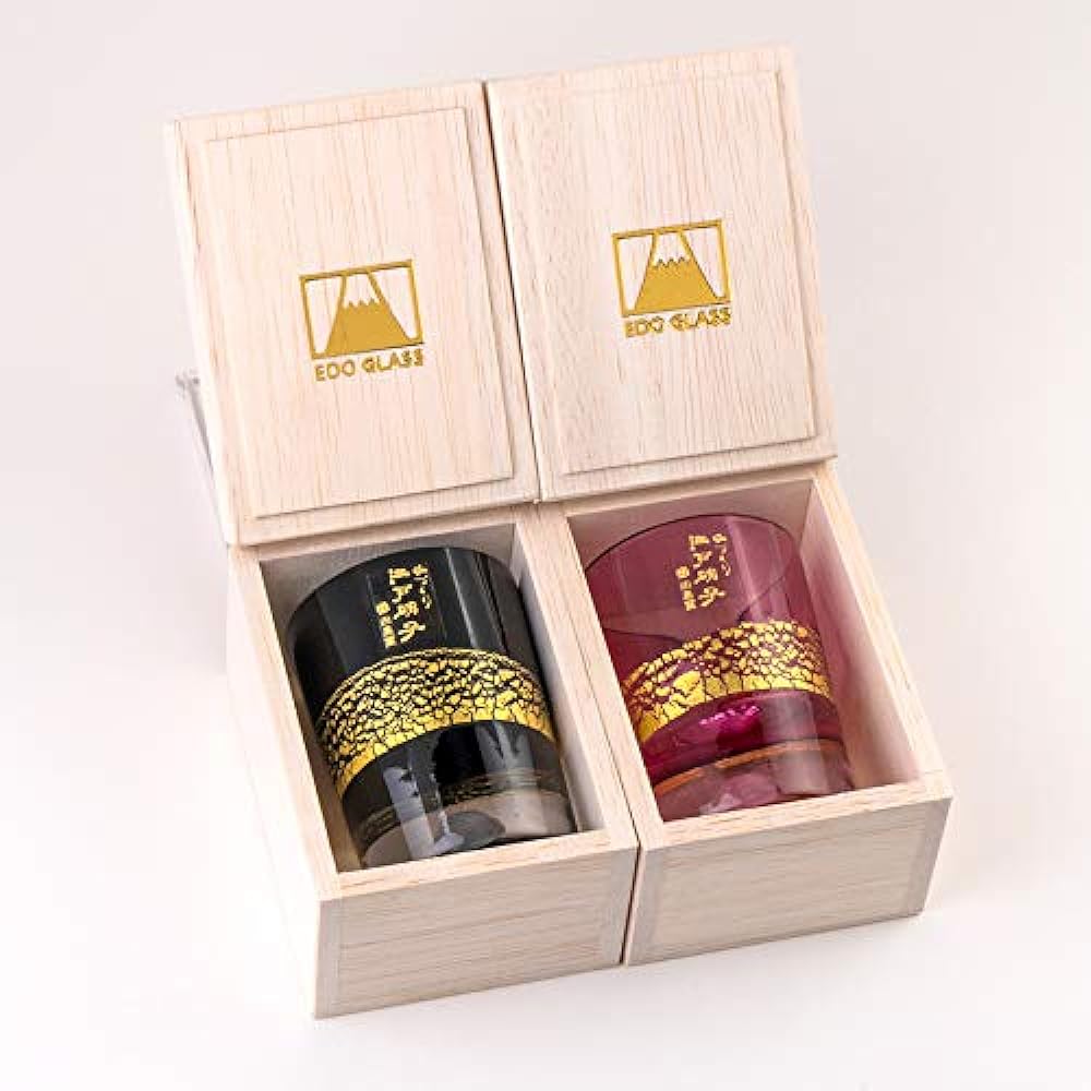 Mt. Fuji Glass Tajima Glass Gold Leaf Fuji Cold Sake Cup Cherry Blossom (Red Gold/Pink) IN JAPAN Made in Japan Souvenir Grand Prix, Paulownia Box, Thirty-Six Views of Mt. Fuji Postcard included TG20-016-1GP×TG20-016-1GK