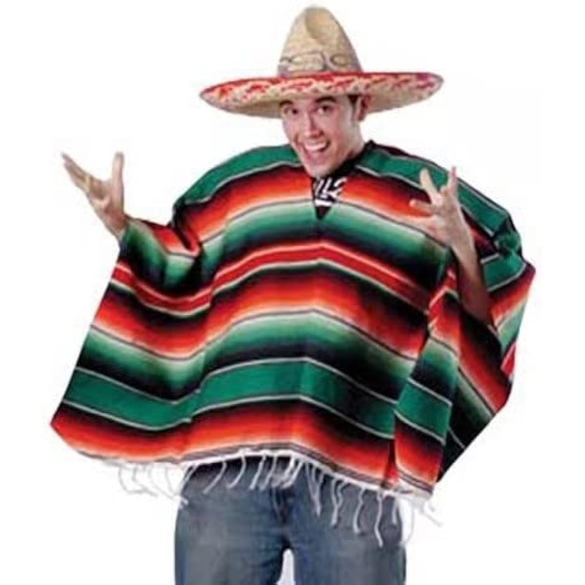 GIFTEXPRESS Mexican Poncho for Adults, Traditional Mexican Serape Poncho for Cinco de Mayo, Mexican Fiesta Theme Party Costume, Adult Mexican Serape Costume, Halloween Costume