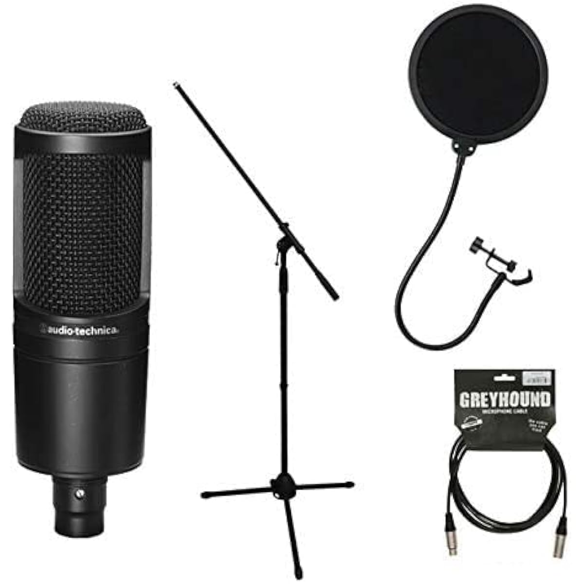 Audio Technica AT2020 (Great value 4-piece set with German KLTOZ microphone cable and microphone stand)