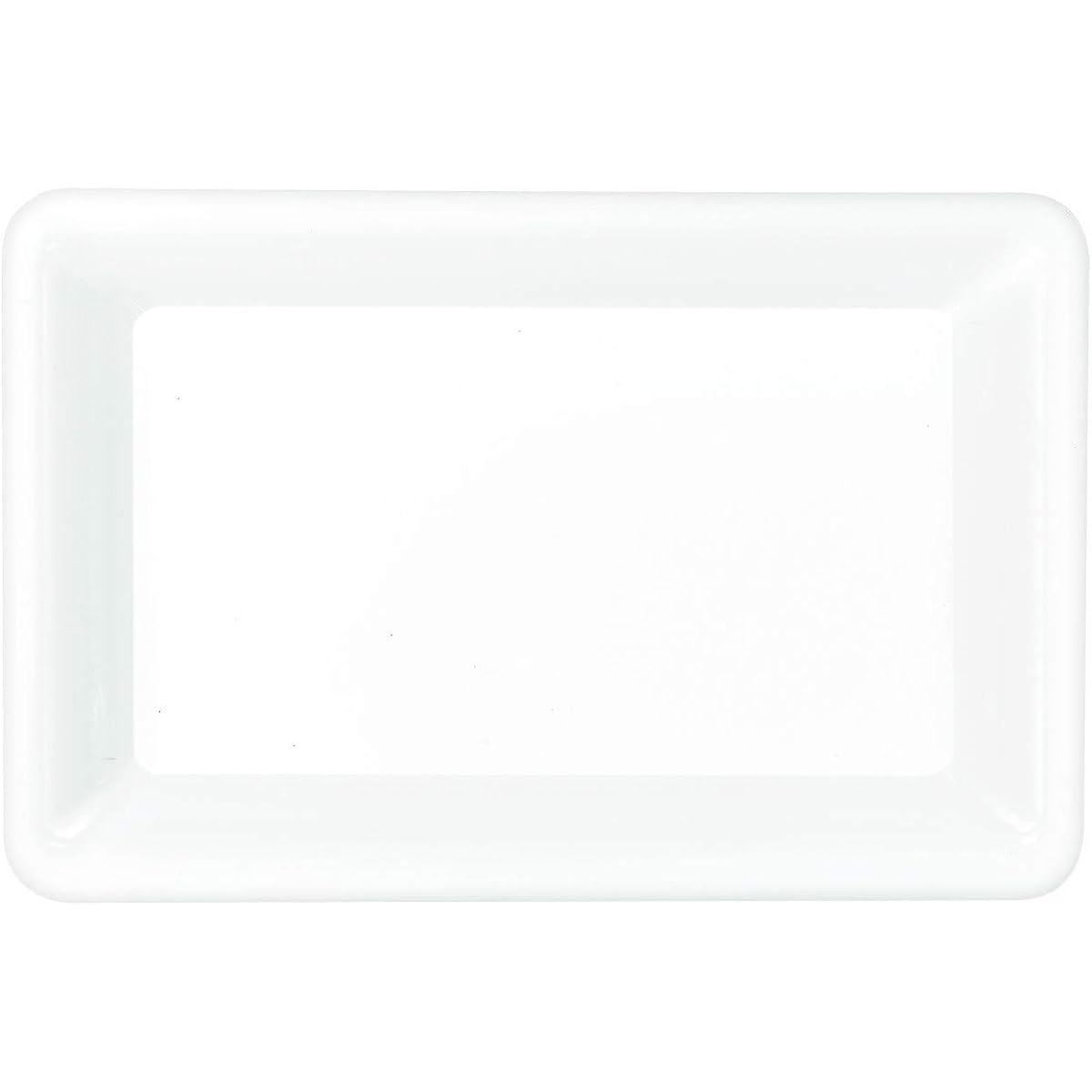 Simple Rectangular Plastic Tray Party Table Reusable Soft and Decorative Plates, White, 9 1/5" x 14 1/5"