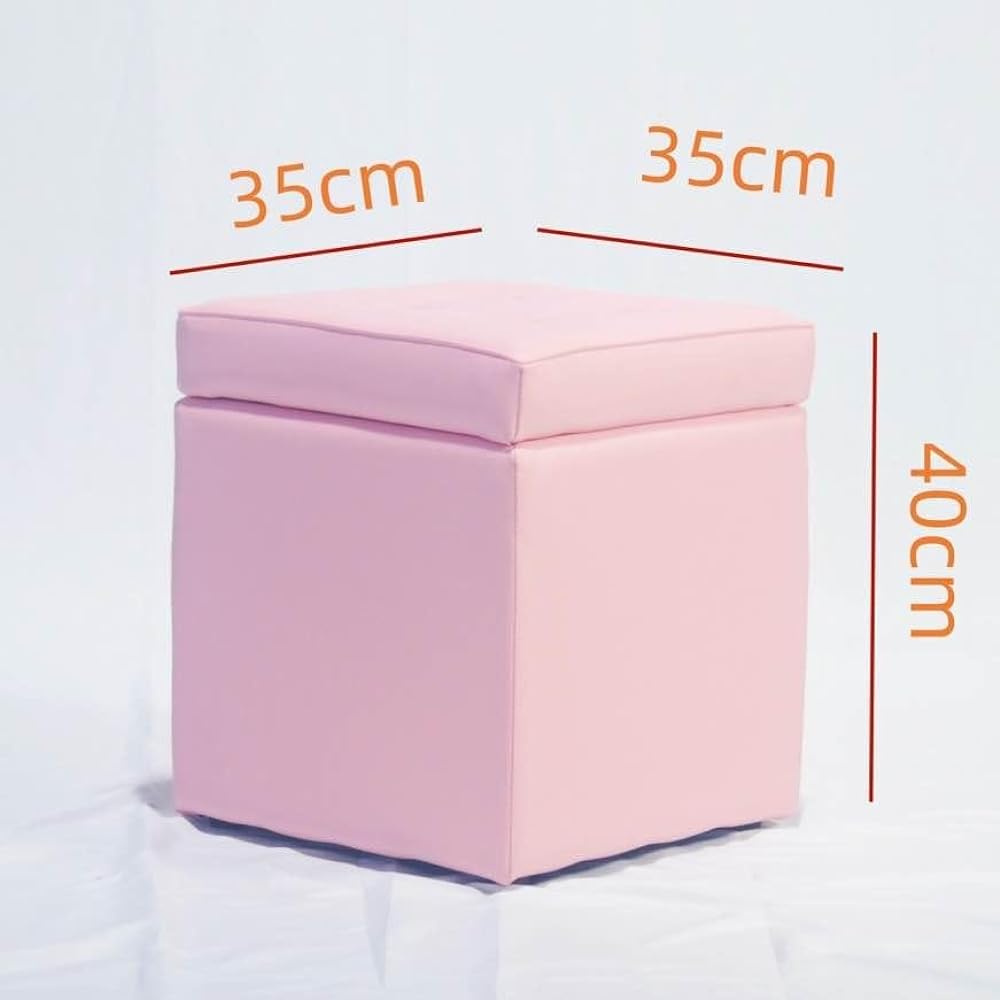 TOURSE Storage Stool Box Stool Width 35 x Depth 35 x Height 40cm Ottoman Ottoman Chair Desk Chair Dresser Chair Low Sofa with Integrated Lid No Assembly Required Pink