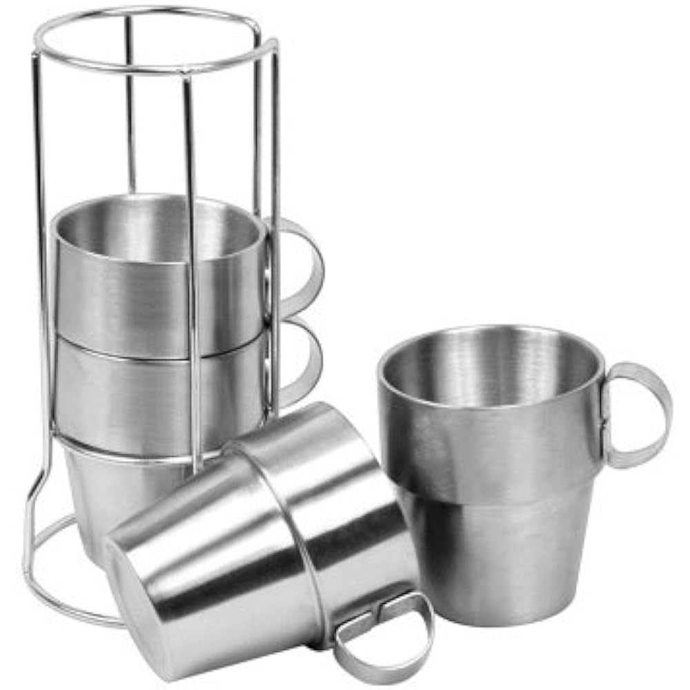 Stainless steel double wall stacking mug set of 4 double wall mesh bag with stand TOKYO GOODS MARKET