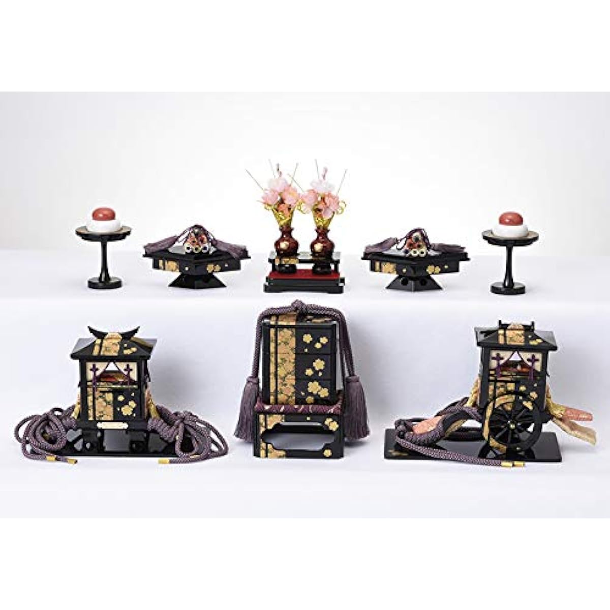 Parts sold Hina doll No. 25 6-piece set for 3 tiers Wooden six-piece set Hina doll set (Snow Peony Cherry Blossom)