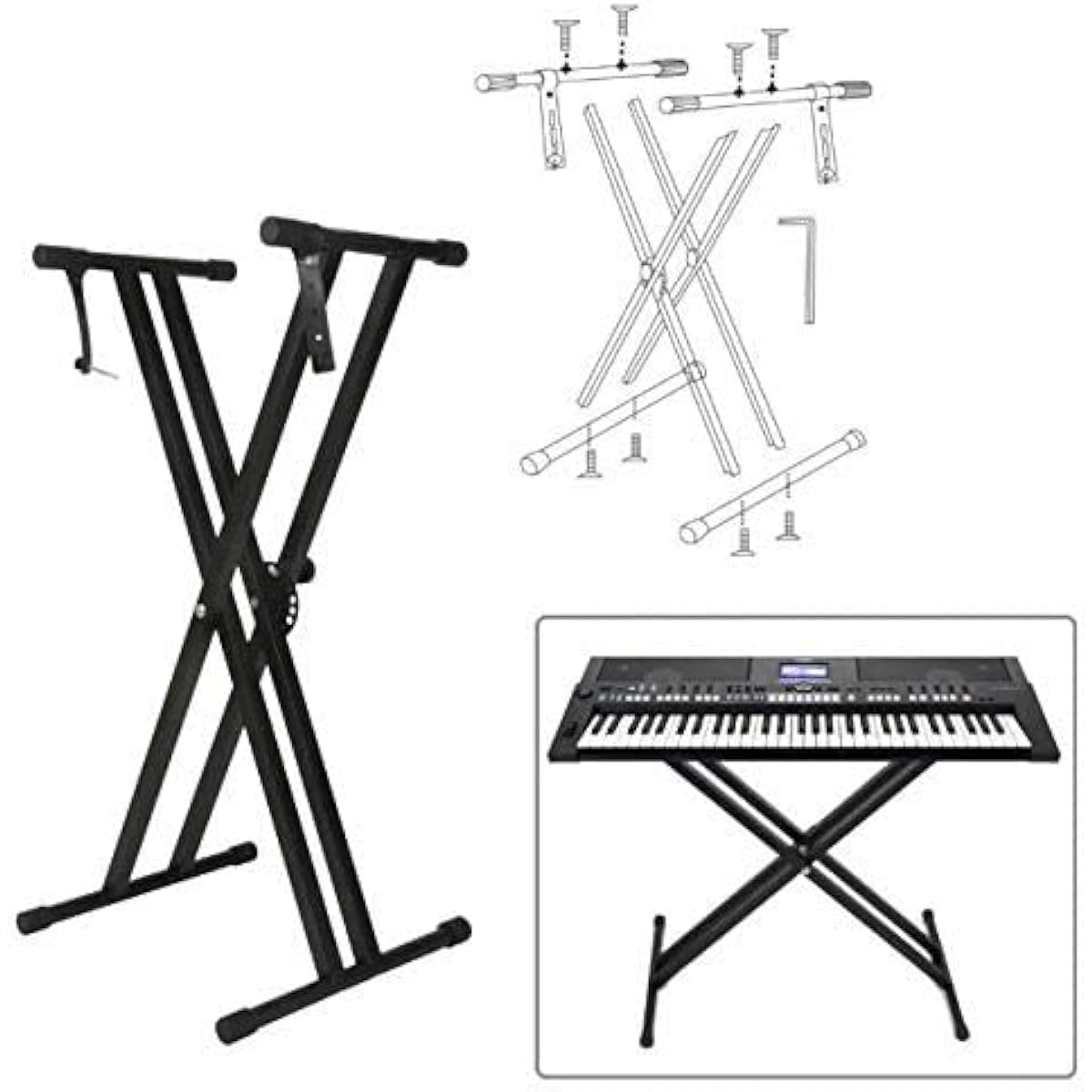 Techtest Adjustable Piano Stand X Type Adjustable Keyboard Stand with Dual Brace Support Legs Lock Strap