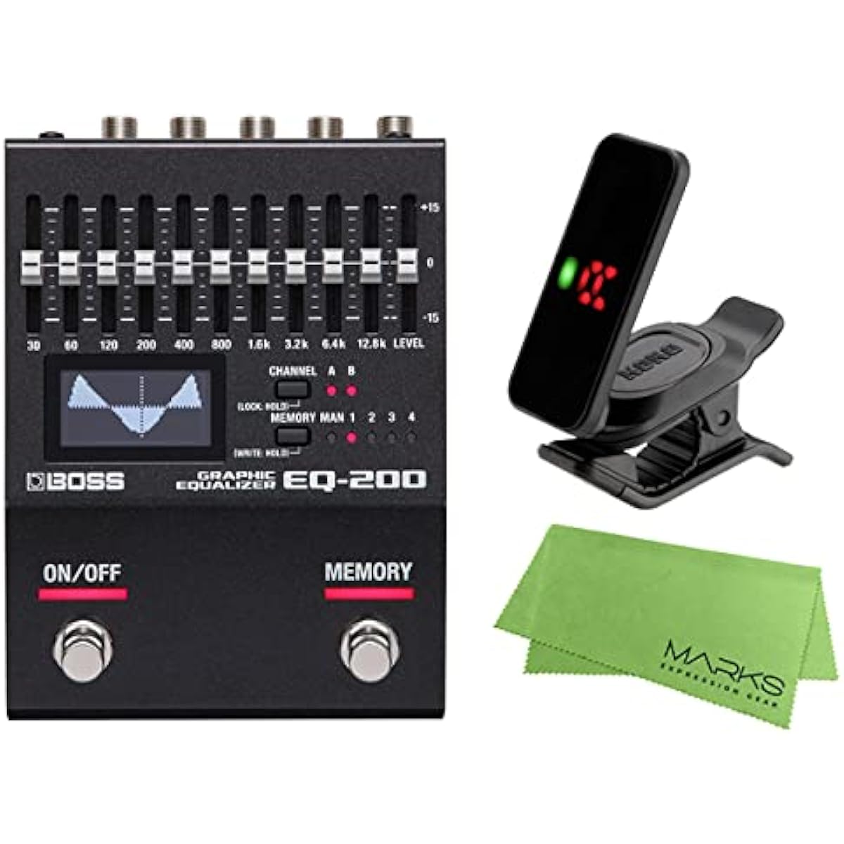 BOSS - Effector/Graphic Equalizer EQ-200 + KORG Pitchclip 2 PC-2 + Marks Original Cloth Set