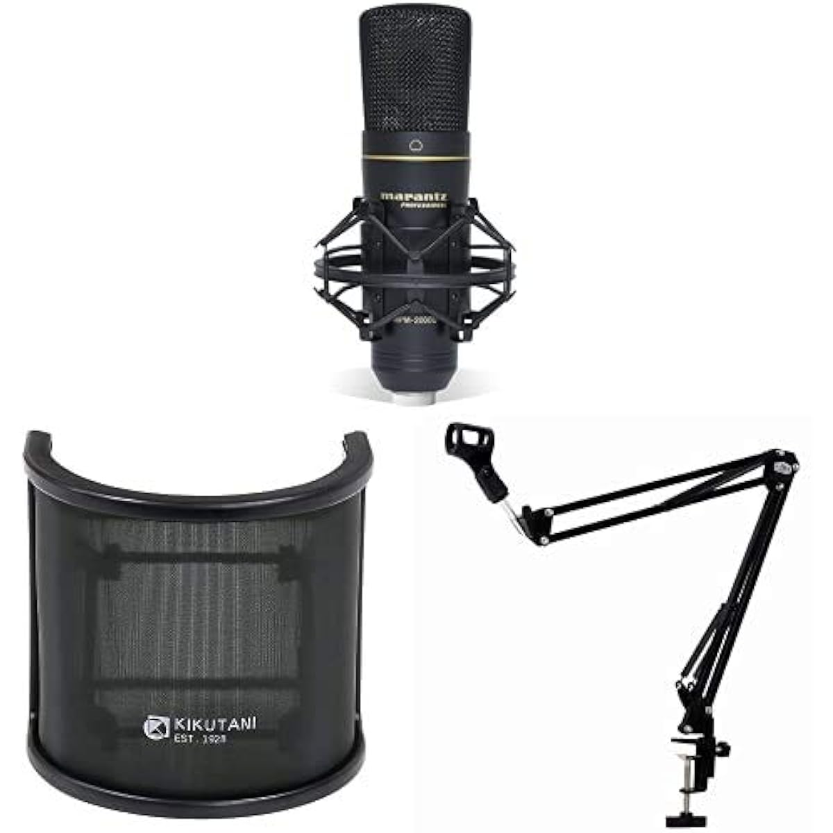 [Set Purchase] 888M Marantz Pro USB Condenser Microphone MPM2000U + Kikutani Pop Blocker PO-7 + PLUTINUM Desk Arm Flexible Microphone Stand MPC1 BLK Set
