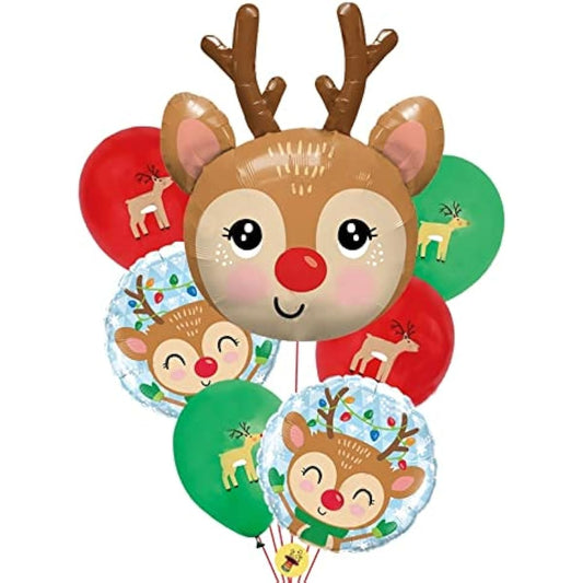 Atpata Funky Reindeer (Set of 7) Christmas Themed Foil Balloons for Christmas Party Decorations