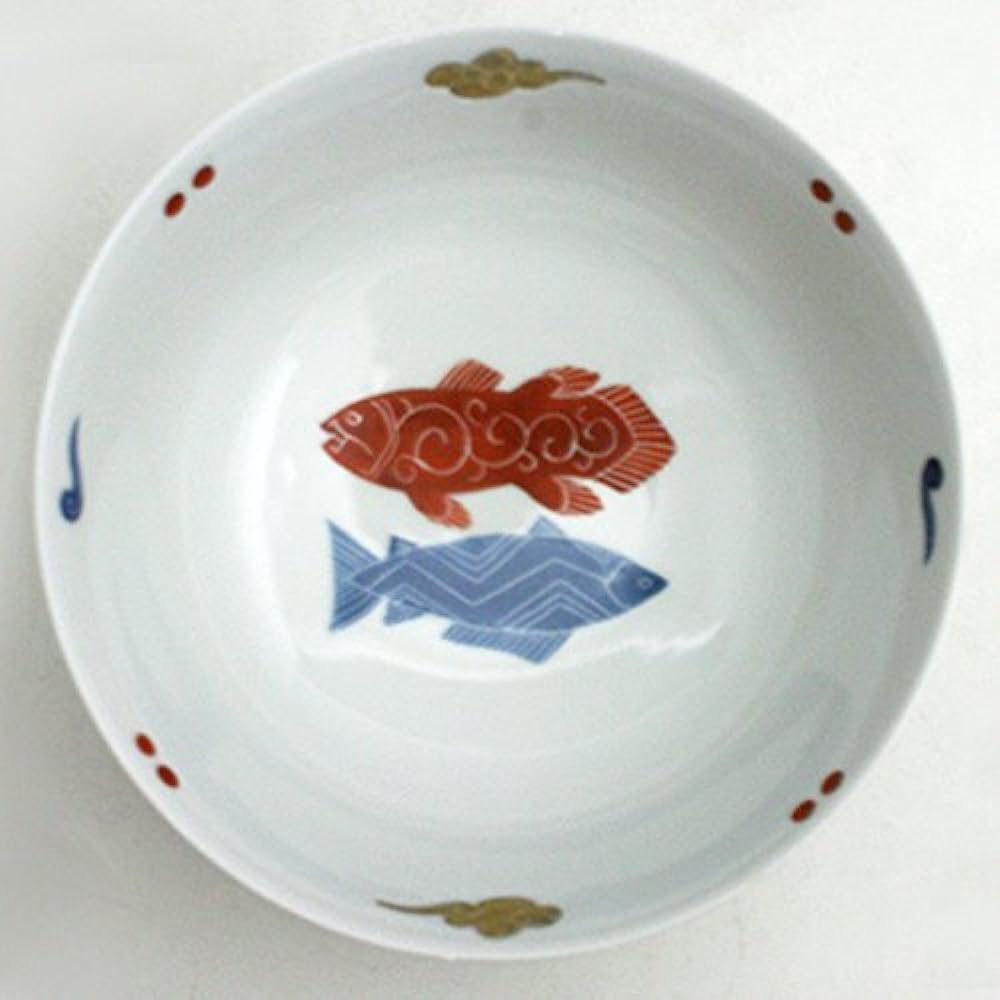 Arita Ware Ultimate Ramen Bowl Denpei Kiln Ancient Twin Fish (Red) R0262