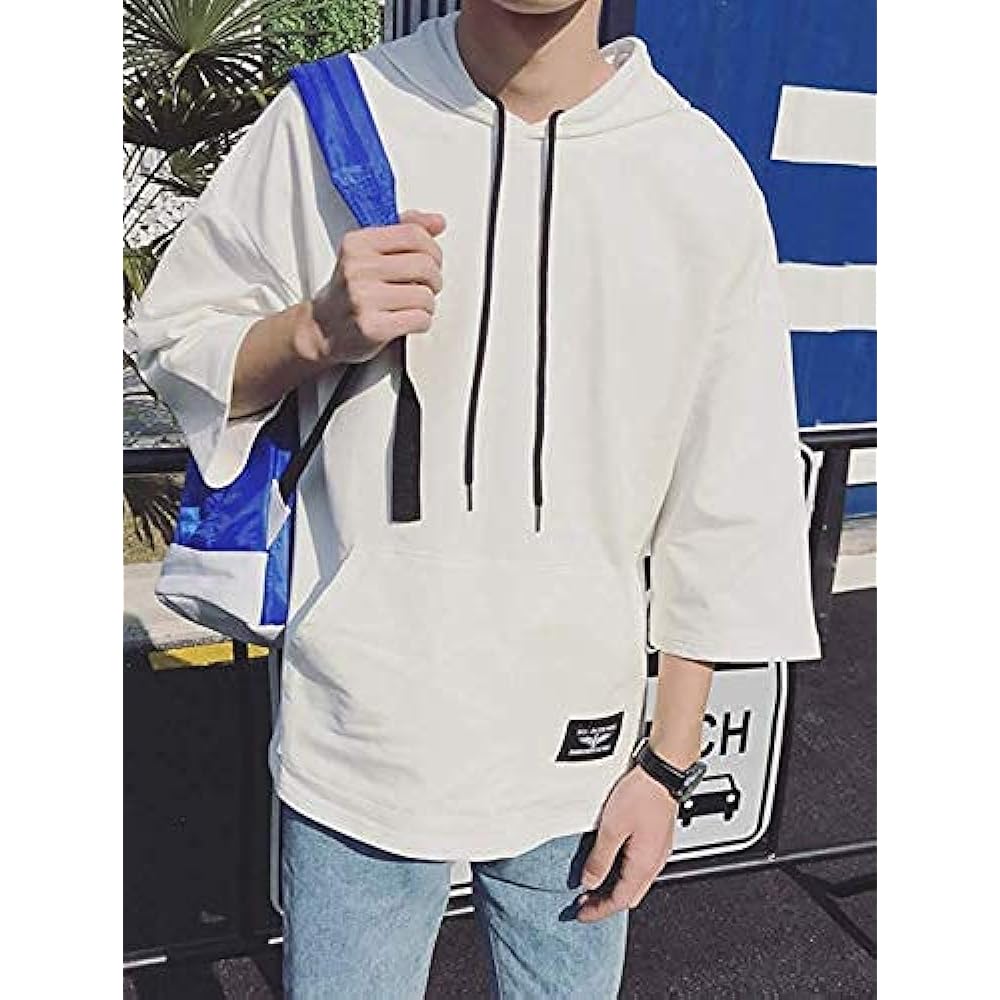 [INFABE] Fashion Men's T-Shirt, 3/4 Sleeve, Loose, Summer, Parka, Plain, Light, Soft, Silhouette, Sports, Cool, Stylish, Popular, Comfortable, Thin