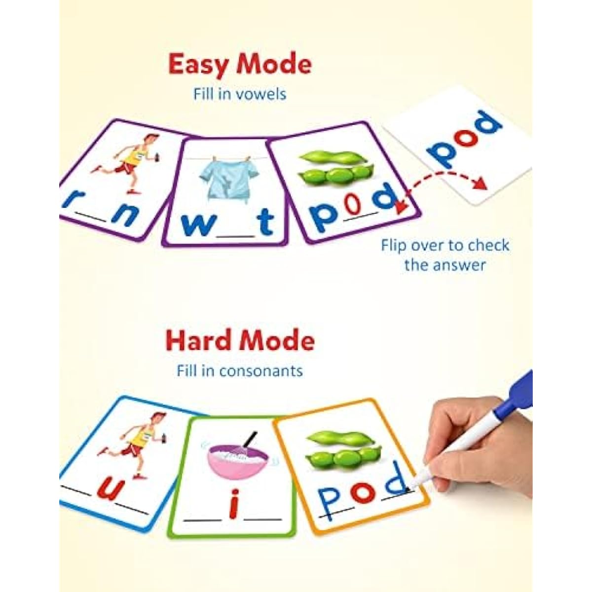 Coogam CVC Sight Words Flash Cards, Short Vowel Spelling Game, Preschool Kids Learning Sight Words Supplies, Montessori Educational Writing Reading Toy Gift for Ages 3 4 5