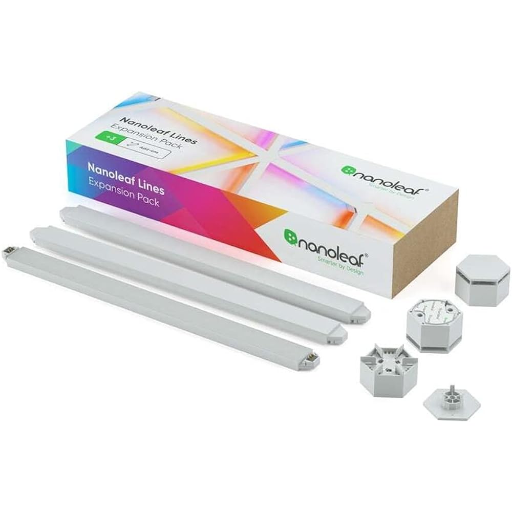 Nanoleaf Lines 3-Pack Expansion Pack Smart Light Gaming Light Bar LED Light 16.8 Million Colors RGBCW Multi-color Wide Light Distribution Light Bulb Color/Daylight White Compatible Dimmable Color Indirect Lighting Wall Mounted Light Easy Installation Ale