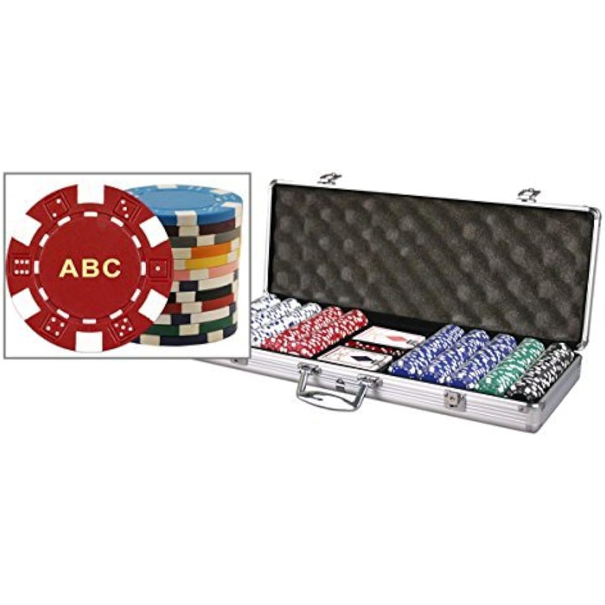 Custom Poker Chip Set Monogrammed with your choice of 3 initials printed on chips. Includes 500 11.5 gram chips, case & more.