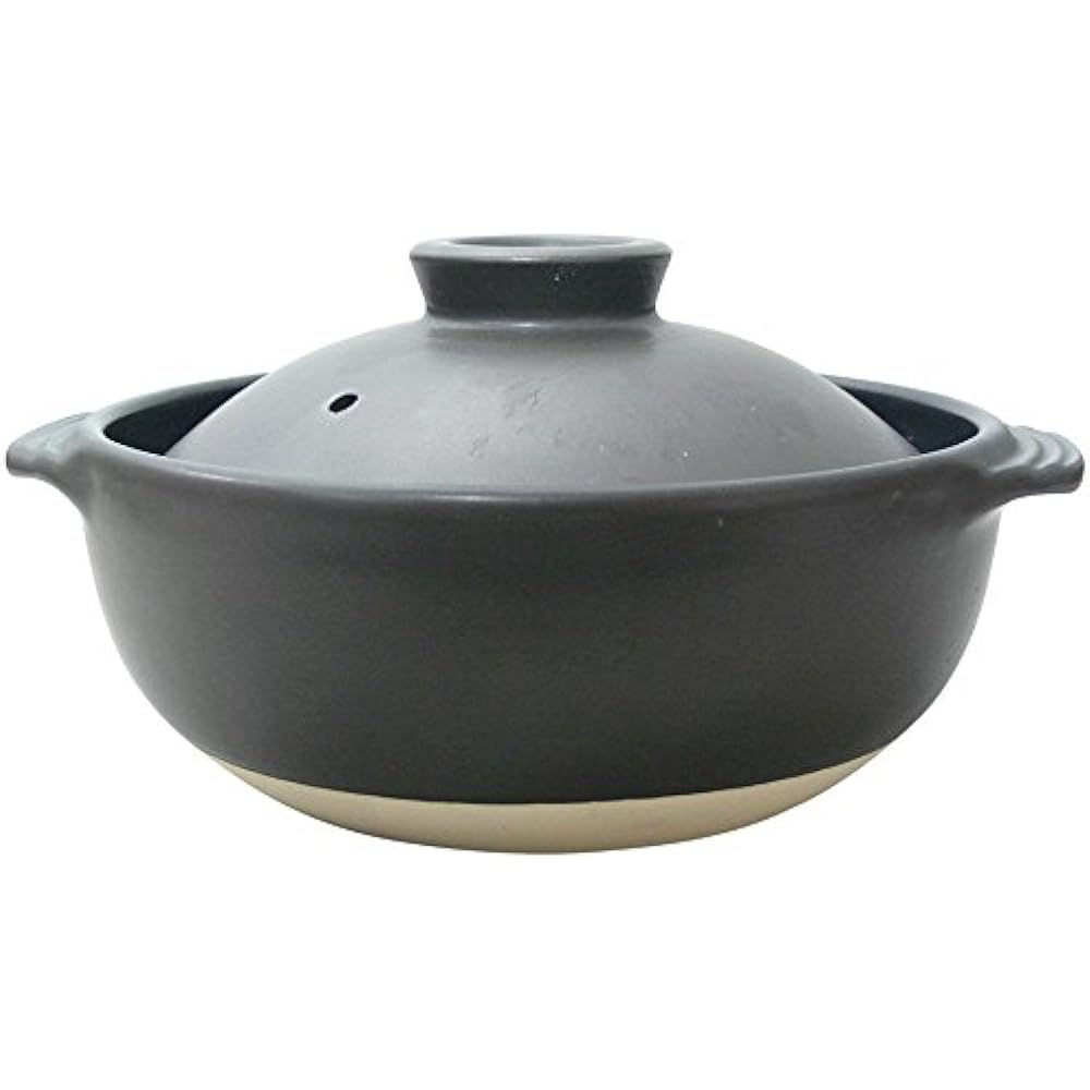 Banko Ware IH/Open Fire Compatible Ceramic Processed Lightweight Earthen Pot No. 9 (For 3-4 People) Black 2087-1918