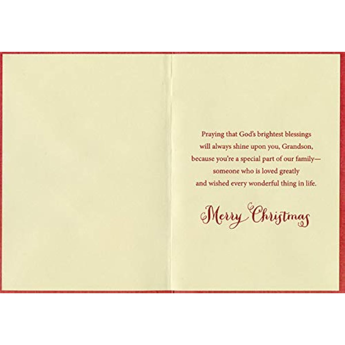 Designer Greetings Dark Red with Pine Needles: Light of the World Religious Christmas Card for Grandchildren