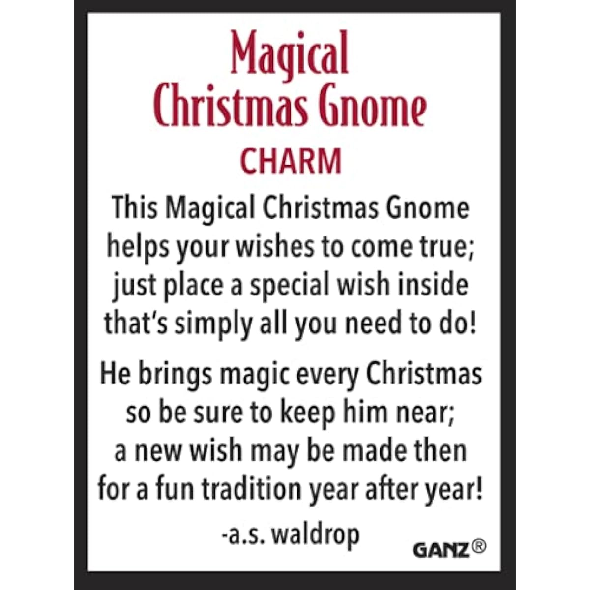 Ganz Magical Christmas Holiday Gnome Wish Box Charm with Pocket Card