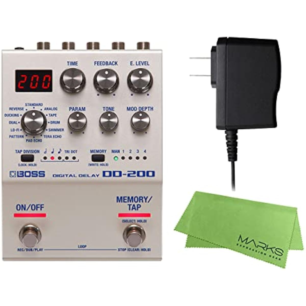 BOSS - Effector/Digital Delay DD-200 + Genuine AC Adapter PSA-100S2 + Marks Original Cross Set