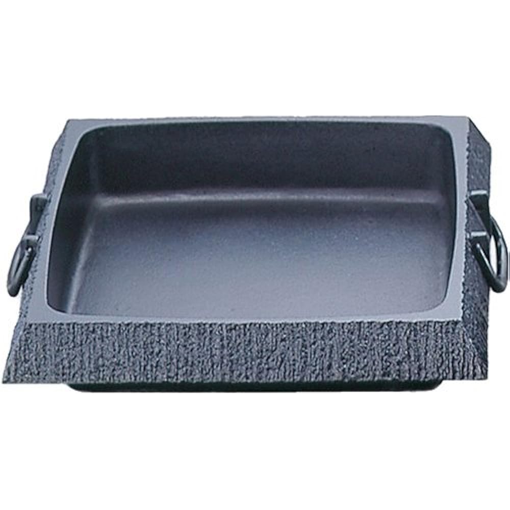 Iwachu Sukiyaki Pot, Stone Garden Corner (Large), Black Baking, Inner Dimensions 24 x 24cm, IH Compatible, Nanbu Ironware 20027