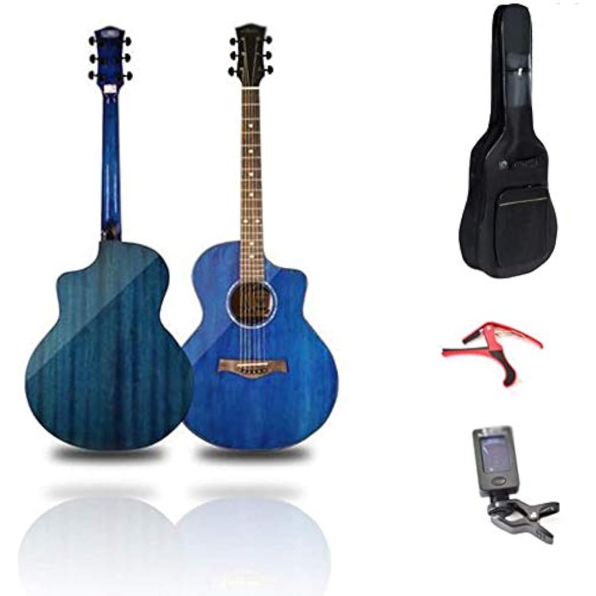 Retro Acoustic Guitar Acoustic Guitar Retro Acoustic Guitar Folk Guitar 1/2 Half Size 40 Inch Beginner Solid Wood Classical Guitar Starter Kit with Waterproof Bag, Tuner Steel String Wooden Guitar Portable, 5 Glossy (Color, Natural), Blue