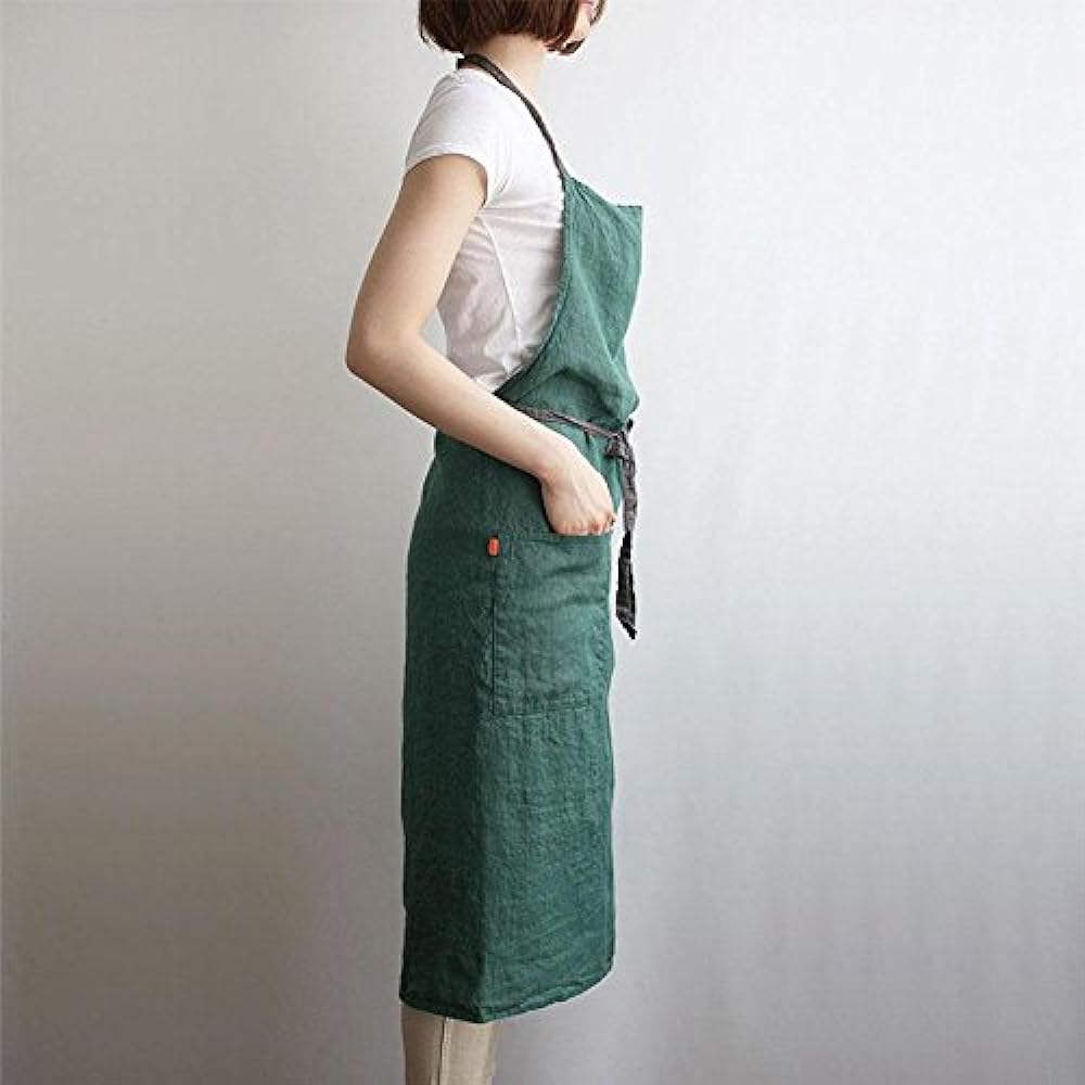 Lino e Lina Full Apron Manon Forest Green A226 Apron Cute Simple Natural Apron Linen