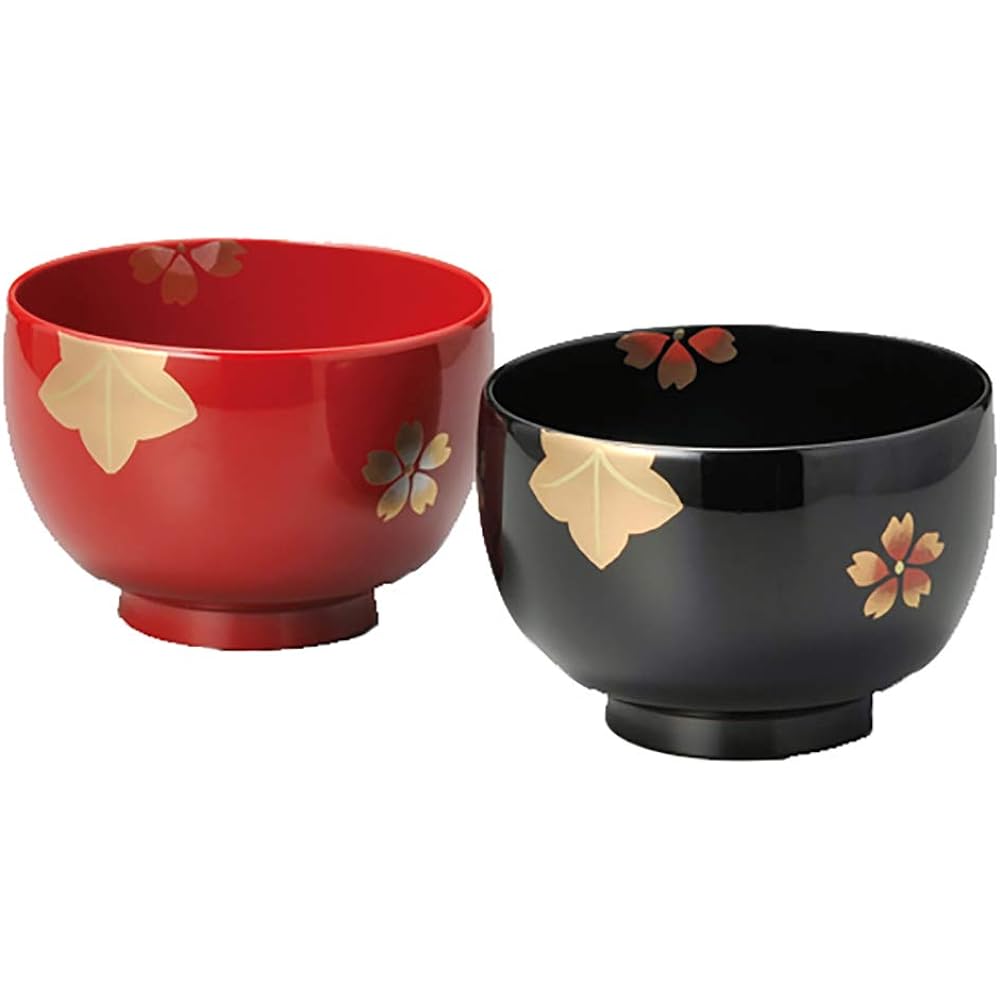 Echizen lacquerware couple's favorite bowl, approx. 13cm, set of 2, dishwasher safe, Spring and Autumn, Vermilion/Tame A-05