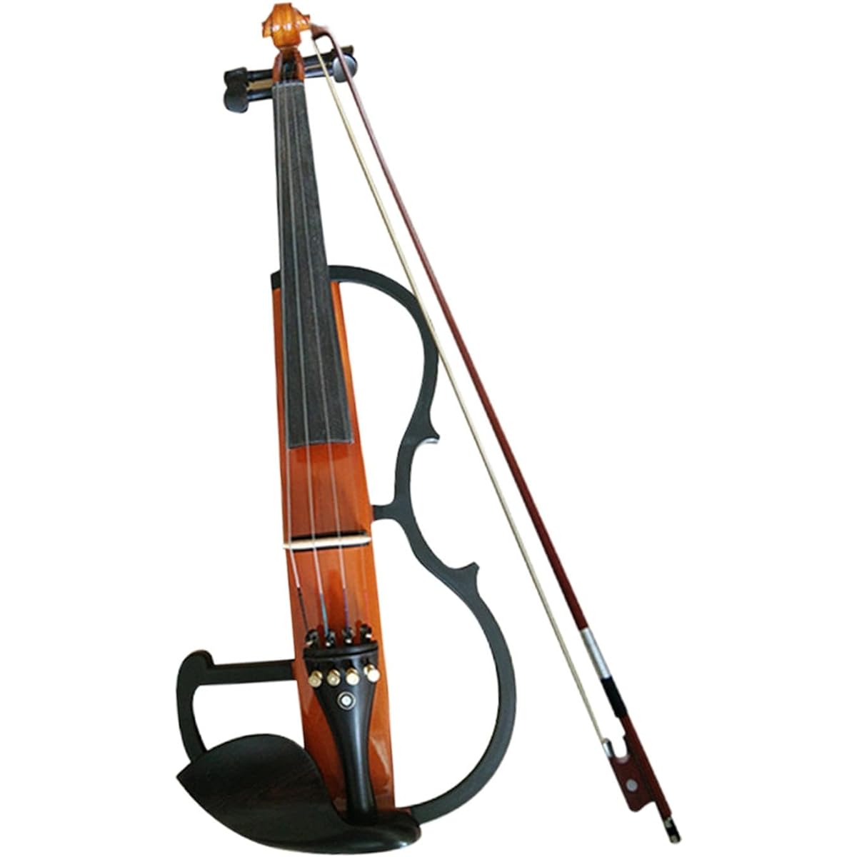 LOL-FUN Electric Violin with Violin Accessories and Violin Bow with Carrying Case, Stage Show Wooden Silent Electric Violin for Teens, Brown