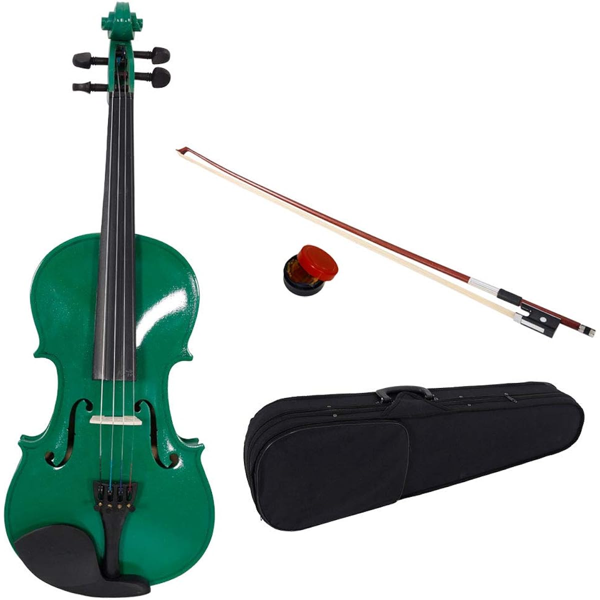 Acoustic Violin, Solid Wood Fiddle with Bow Case Rosin, String Instrument Violin Beginner Adult Boys Girls Children (4/4-Green)