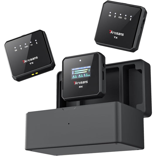 7artisans wireless clip microphone, 100m long distance wireless transmission, 20H battery life and noise reduction, safe music, compatible camera/iPhone/Android/real-time streaming