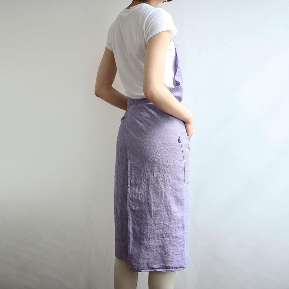 [Lino e Lina] Lino Elina Apron Full Apron Manon A581 Old Lilac Women's Men's Kitchen Plain Linen Hemp Simple Long Length