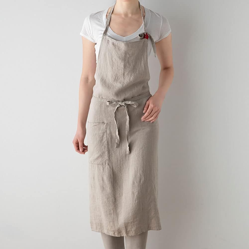 [Lino e Lina] Lino Elina Apron Full Apron Manon A611 Flux Women's Men's Kitchen Plain Linen Hemp Simple Long Length Gift Present