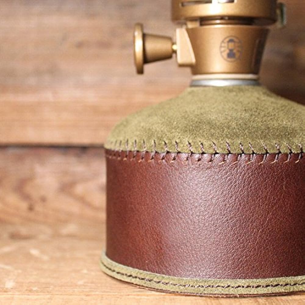 What will be will be Oil leather & suede OD gas can cover Medium 230g~250g can equivalent (Black x Mocha brown leather x Ivory stitching)