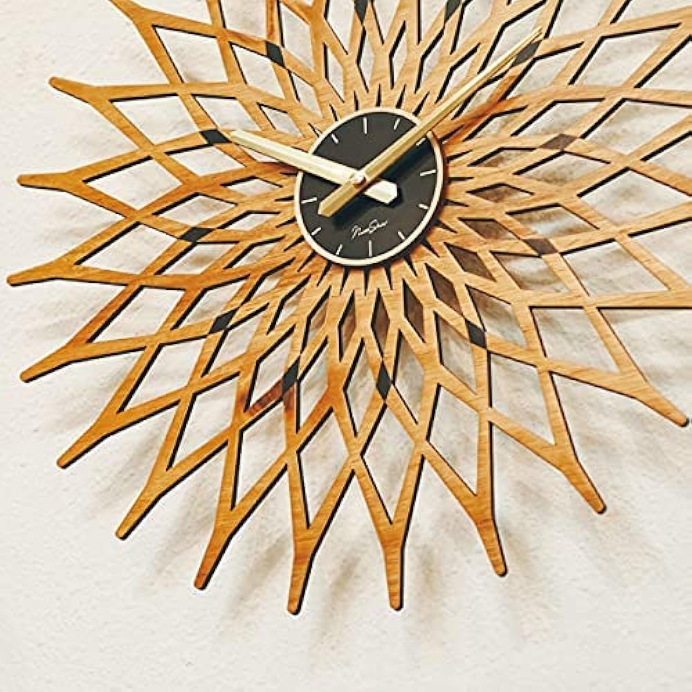 Interform Wall Clock Noale Black Wood CL-3022BK Sweep Movement Sun Flower 44cm