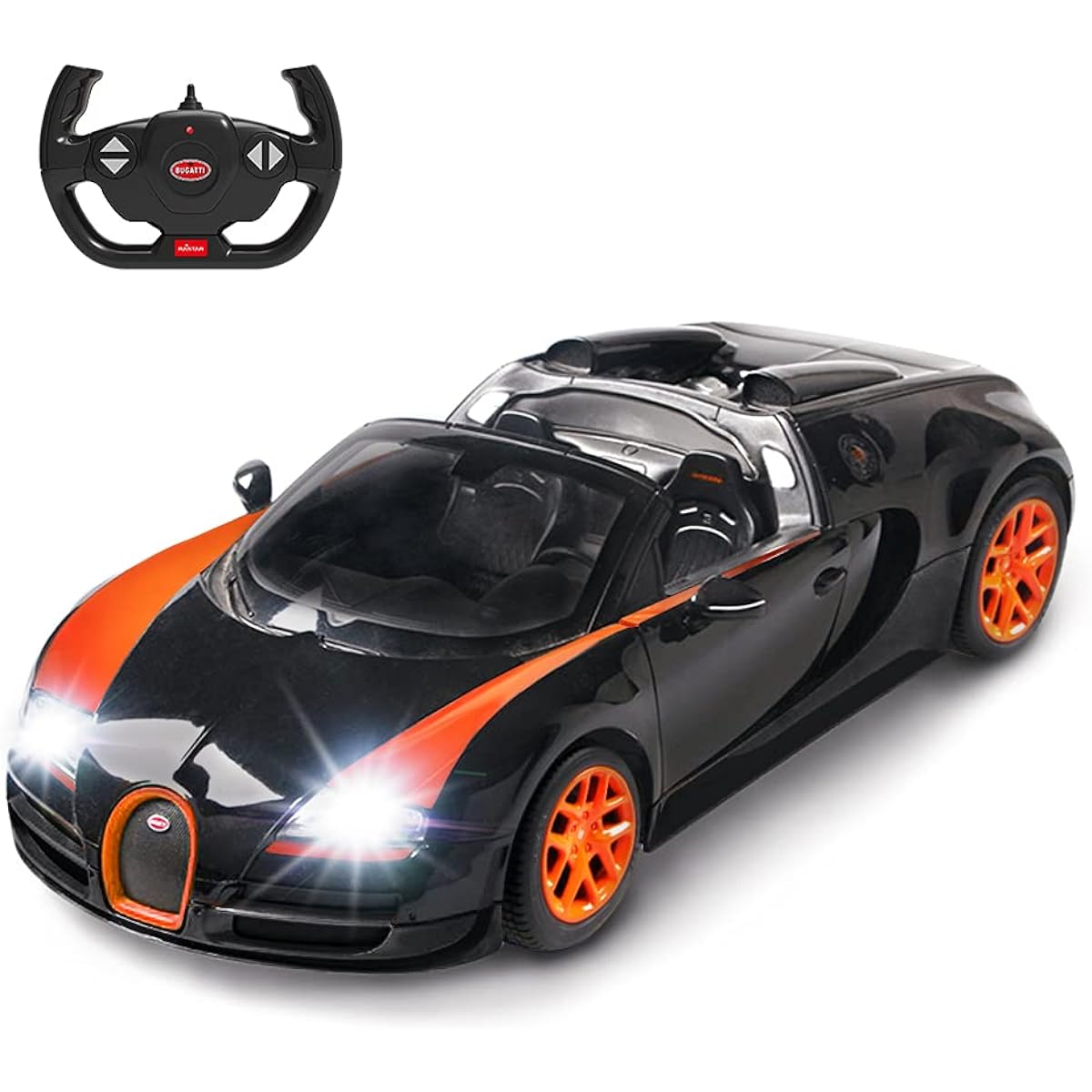 2.4GHz RASTAR Bugatti Toy Car, 1/14 Bugatti RC Model Car, Bugatti Veyron 16.4 Remote Control Car, Black & Orange