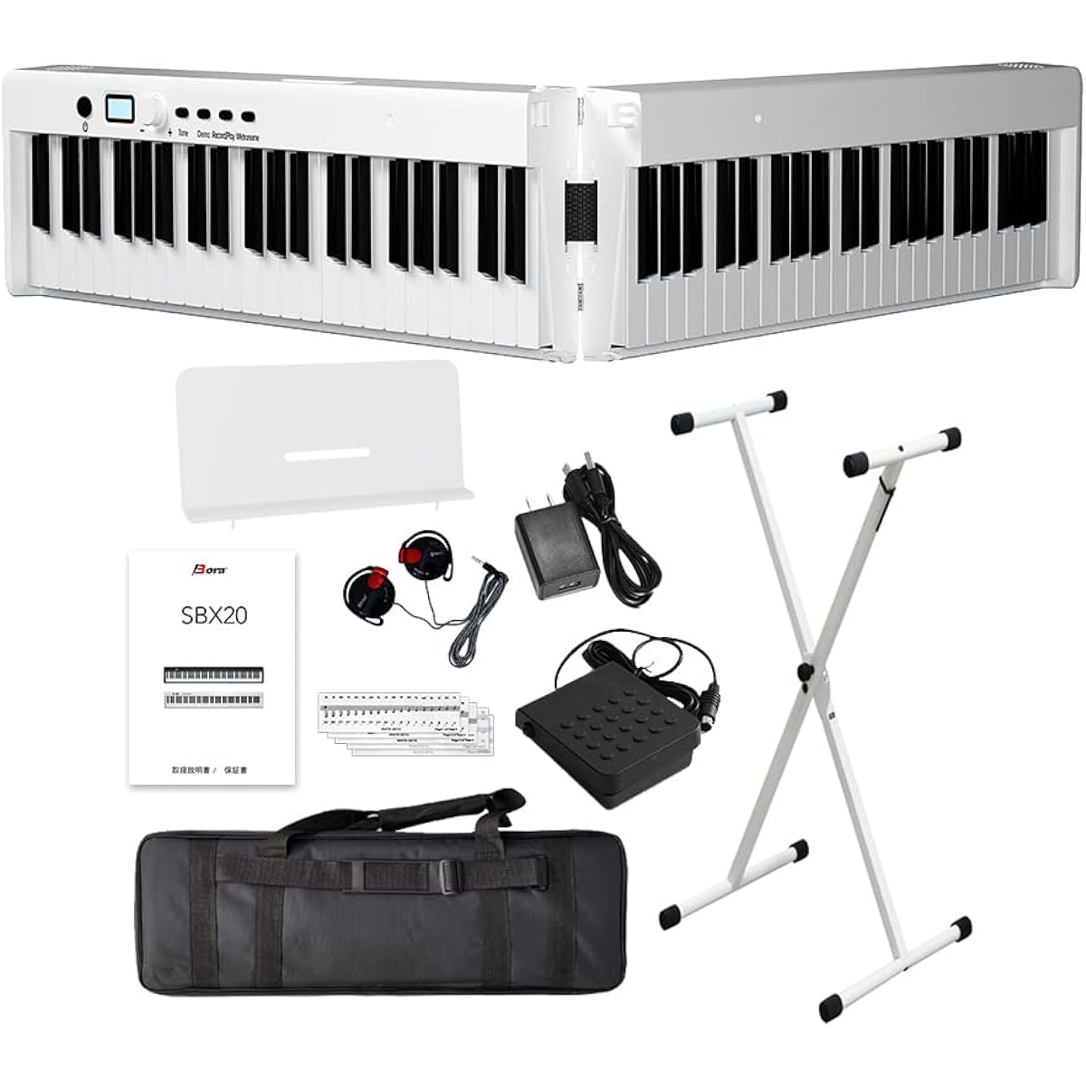 BORA Folding Digital Piano, 88 Keys, Keyboard, X-Stand Set, Slim Body, Rechargeable, Portable, Beginner, White, Space Saving, Lightweight, Thin, Shimamura Musical Instrument Original