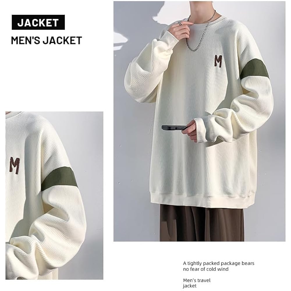 [DIPPCO] Men's Sweatshirt, Parka, Long Sleeve, Pullover, Training Wear, Double Color Matching Top, Crew Neck, Letter Embroidery, English Pattern, Large Size, Loose, Casual, Comfortable, Fashion, Popular, Soft Coat, Spring, Autumn, Winter