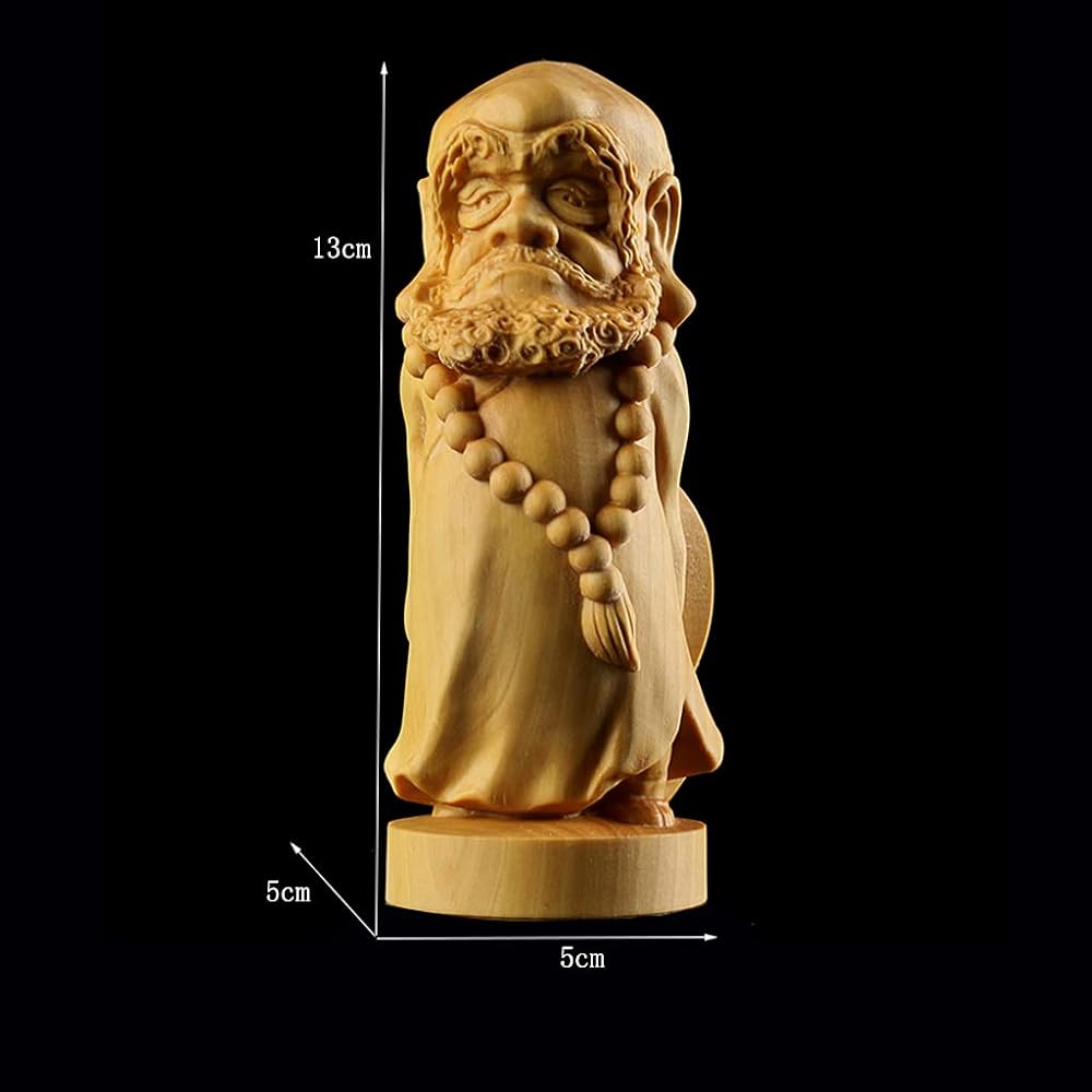Mini Daruma Daishi Standing Statue, Made of Tsuge, Wood Carving, Daruma Statue, Buddha Statue, God Statue, Wooden Ornament, Handmade, Buddha Sculpture, Great Wish Fulfillment, Ward Off Evil, Improve Luck (Size: Height 13cm)