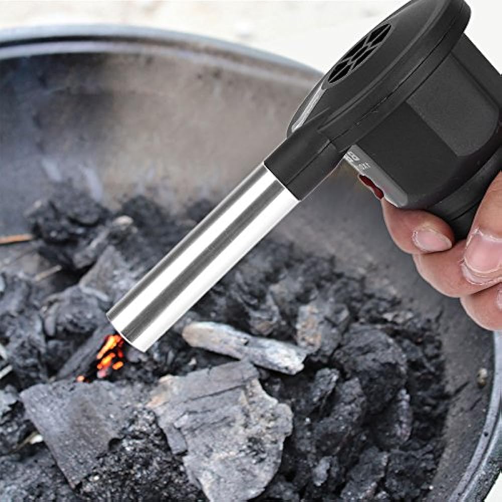 Electric BBQ fan, long nozzle, battery operated, fire starter, electric blower, BBQ, cooking tool, blower fan, blower fan, cooking, outdoor, camping, picnic, easy operation, batteries sold separately, fire starter